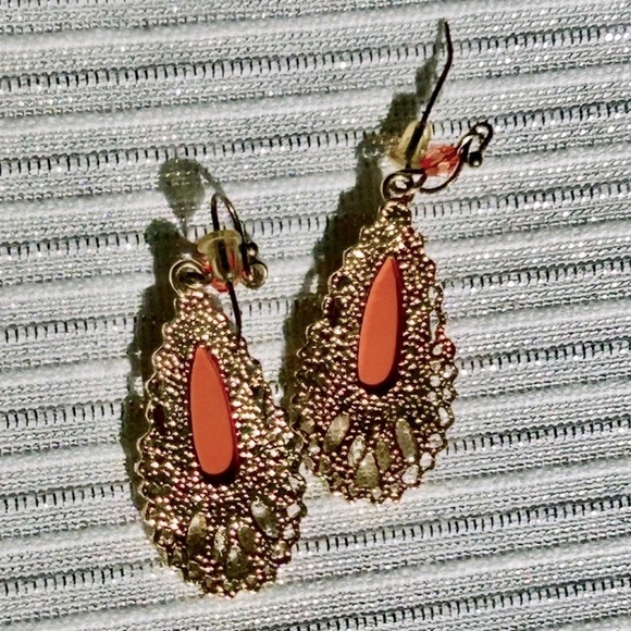 Orange and Gold Dangling Earrings - Picture 2 of 11